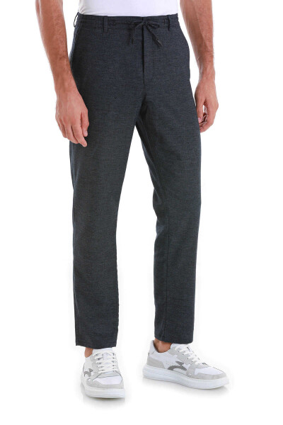 Lacivert Dinamik Fit Düz Yandan Cepli Keten Jogger Pantolon - 4