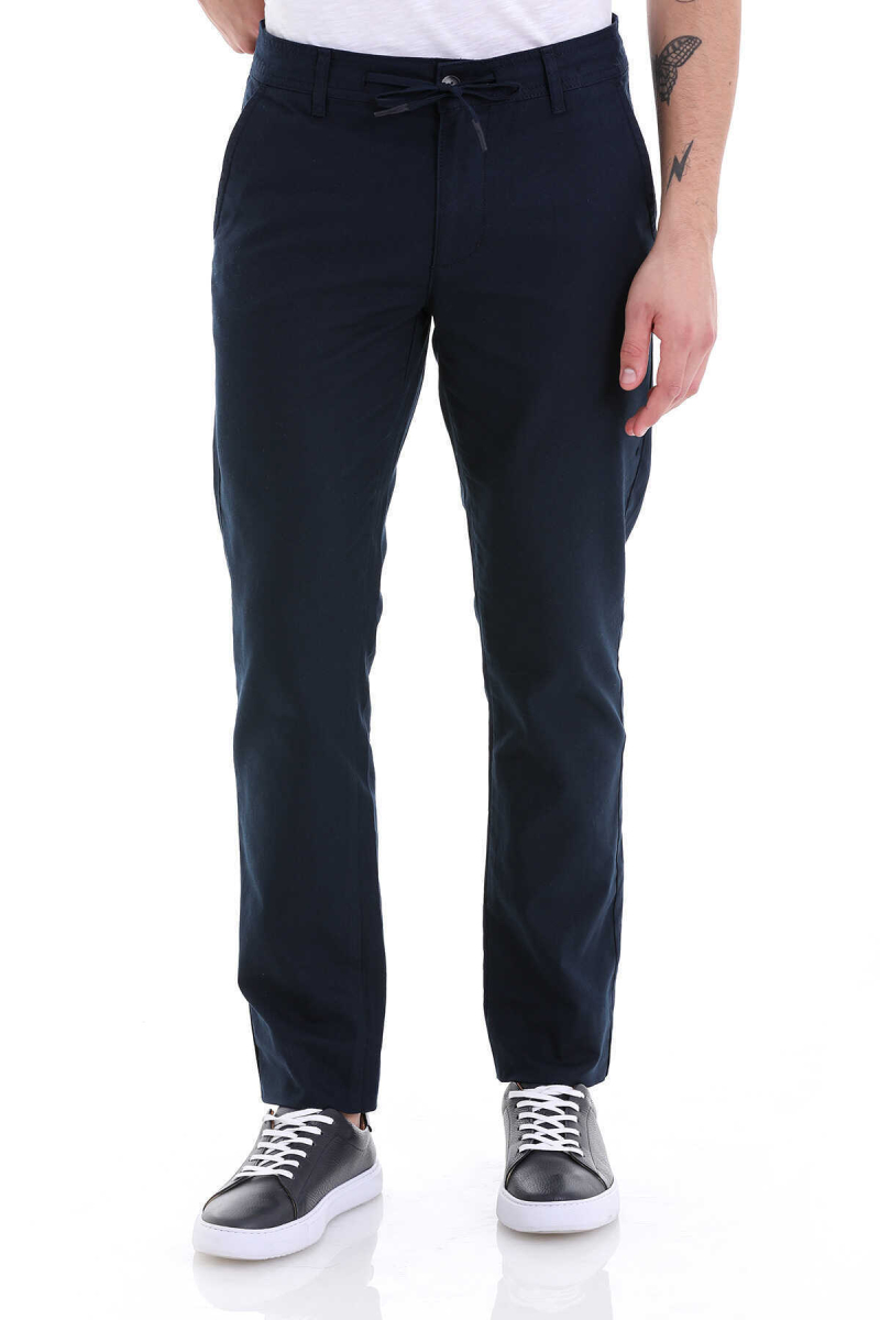 Lacivert Dinamik Fit Yandan Cepli Pamuklu Kanvas Pantolon - Hatem Saykı