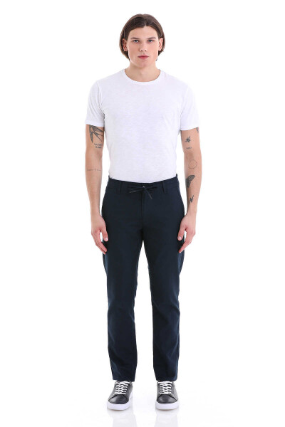 Lacivert Dinamik Fit Yandan Cepli Pamuklu Kanvas Pantolon - 2