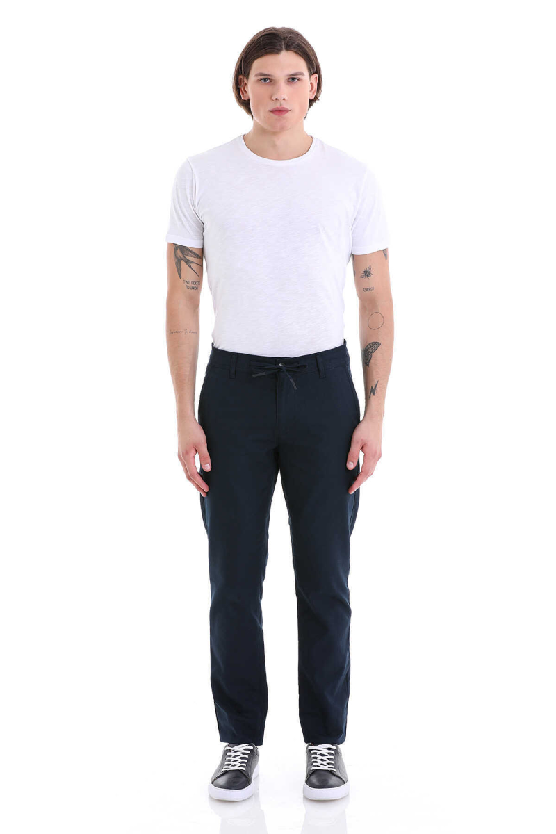 Lacivert Dinamik Fit Yandan Cepli Pamuklu Kanvas Pantolon - Hatem Saykı (1)
