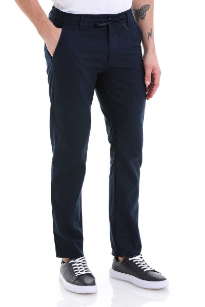 Lacivert Dinamik Fit Yandan Cepli Pamuklu Kanvas Pantolon - 3