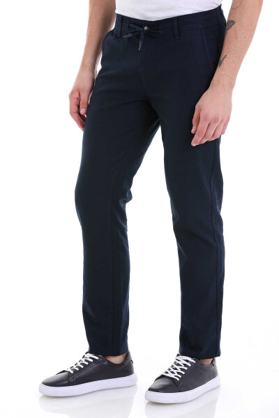 Lacivert Dinamik Fit Yandan Cepli Pamuklu Kanvas Pantolon - 4