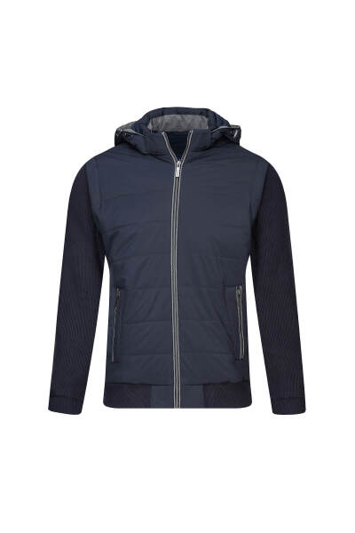 Lacivert Dinamik Fit Hakim Yaka Kapüşonlu Mont - 1