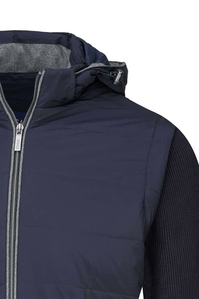 Lacivert Dinamik Fit Hakim Yaka Kapüşonlu Mont - Saykı (1)