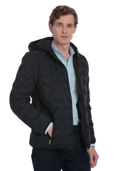 Lacivert Dinamik Fit Kapüşonlu Şişme Mont - 7