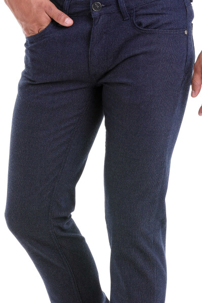 Lacivert Slim Fit Desenli Pamuklu 5 Cep Kanvas Pantolon - Thumbnail