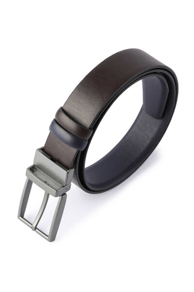 Lacivert Çift Taraflı 100% Deri Klasik Analin Kemer - 2