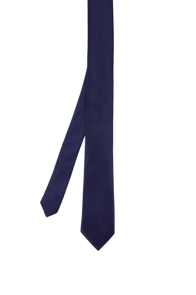 Lacivert Saten Kravat Mendil Set - 3