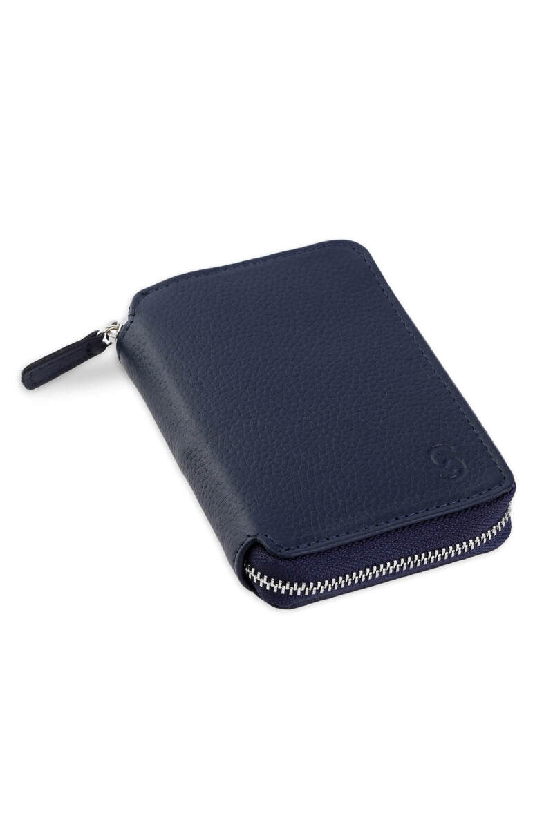 Lacivert Floter 100% Deri Fermuarlı Cüzdan - HATEM SAYKI