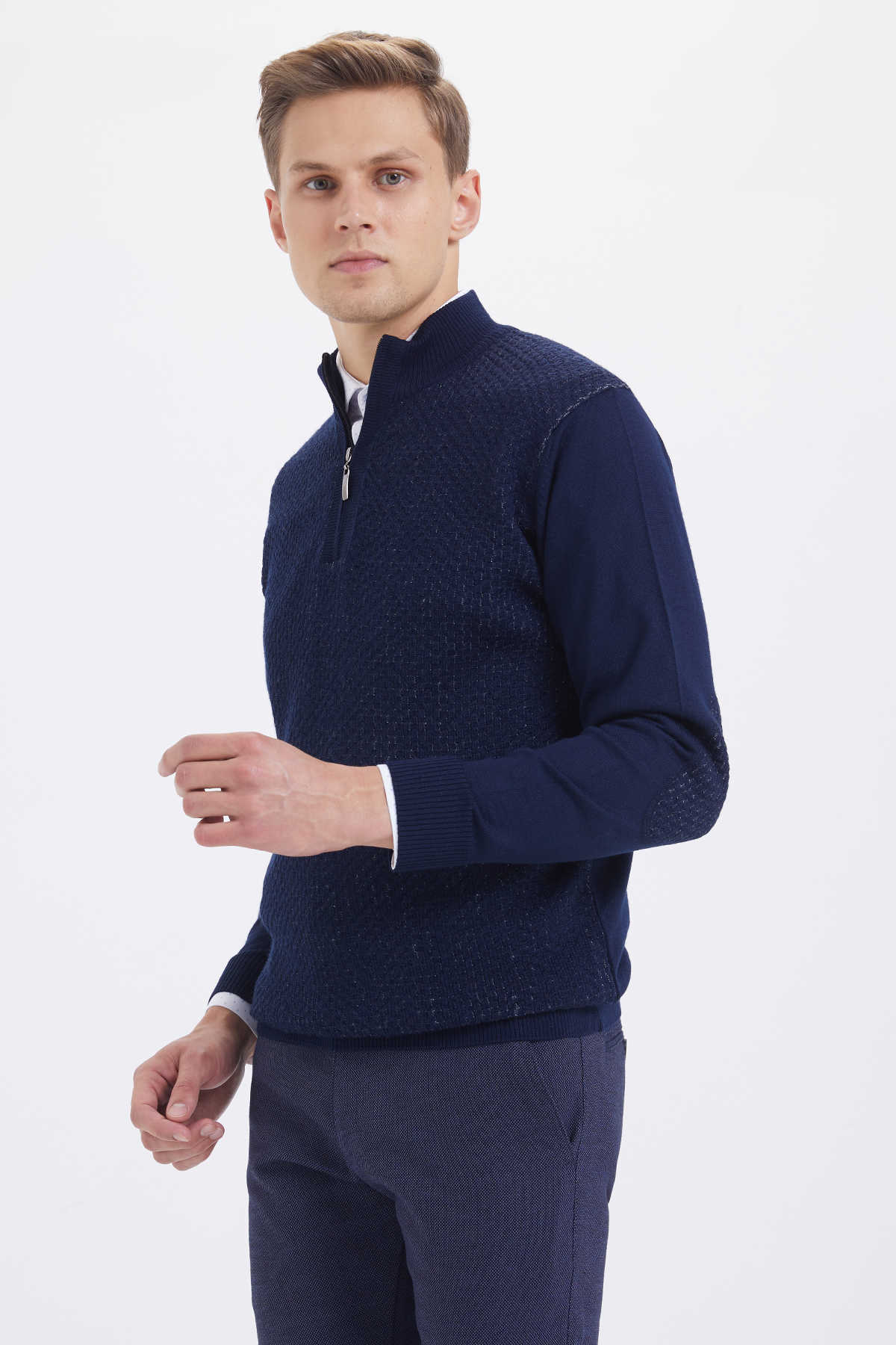 Lacivert - Gri Balıkçı Yaka Triko - 3