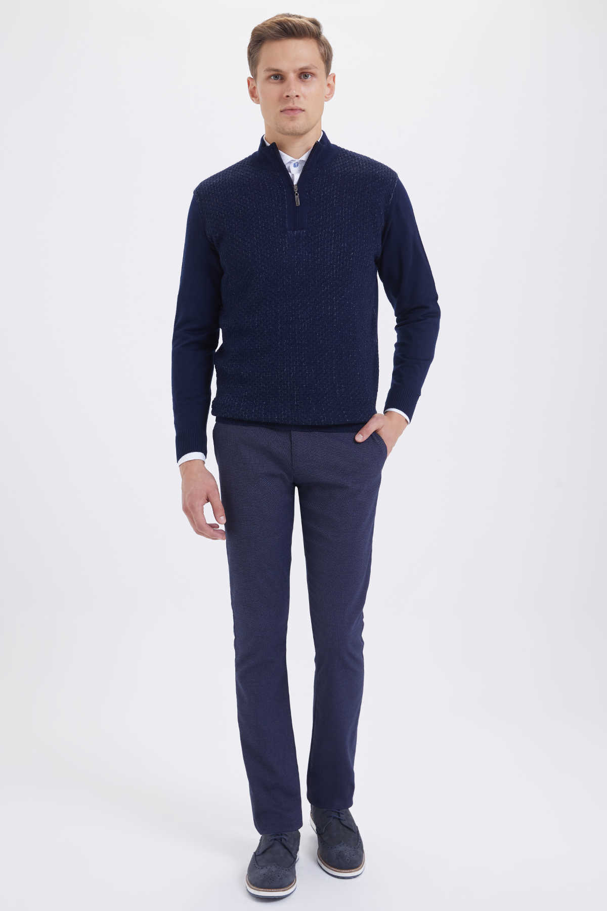 Lacivert - Gri Balıkçı Yaka Triko - 2