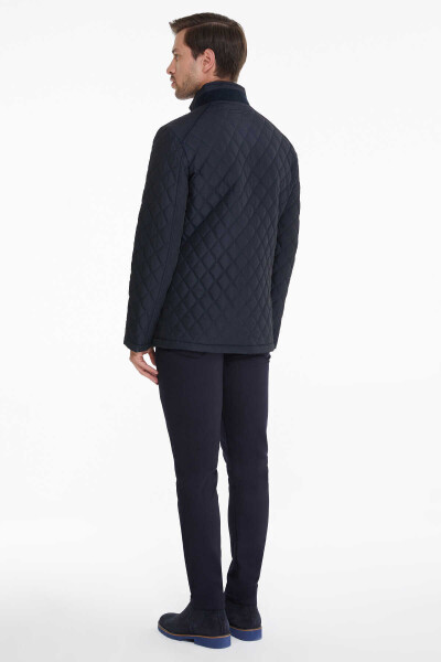 Lacivert Hakim Yaka Kapitone Kaban - 7