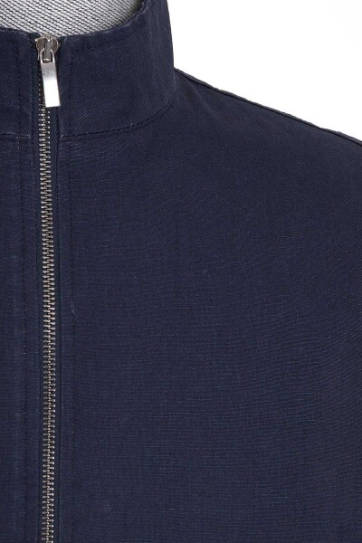 Lacivert Hakim Yaka Keten Mont - 6