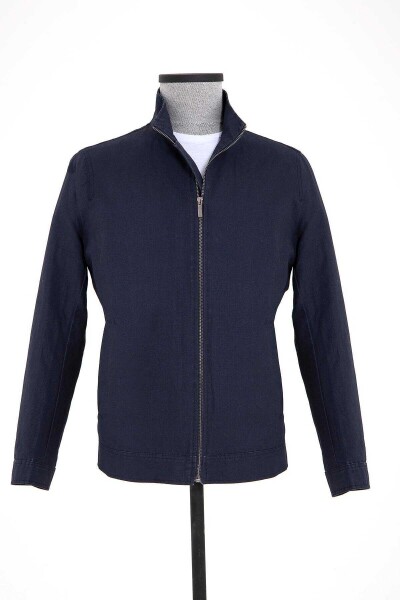 Lacivert Hakim Yaka Keten Mont - 1