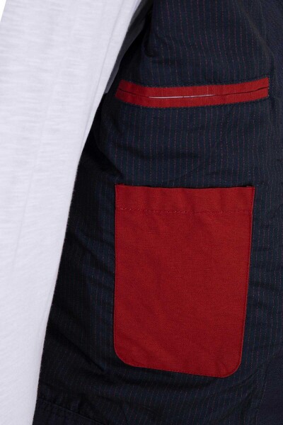 Lacivert Hakim Yaka Keten Mont - 3