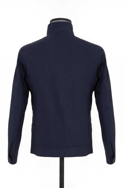 Lacivert Hakim Yaka Keten Mont - 4