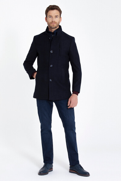 Lacivert Hakim Yaka Yünlü Palto - 2