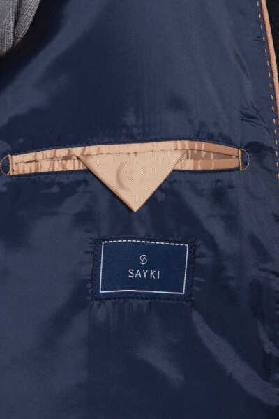 Lacivert Hakim Yaka Yünlü Palto - 12