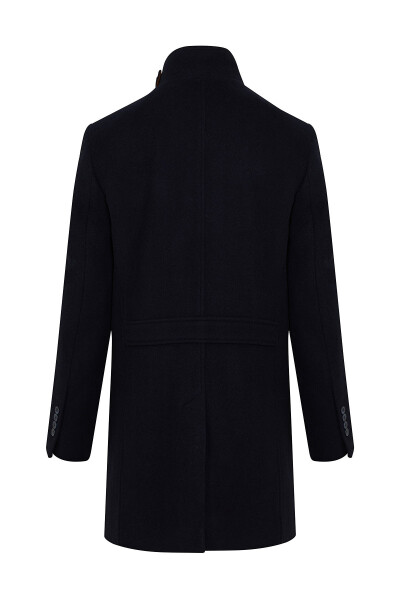 Lacivert Hakim Yaka Yünlü Palto - 2
