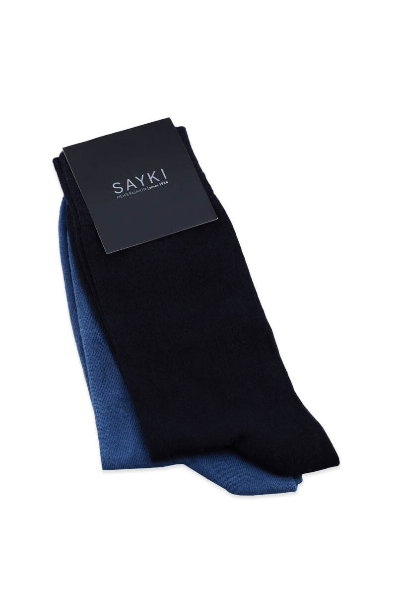 Lacivert - Siyah İkili Bambu Soket Çorap - Saykı