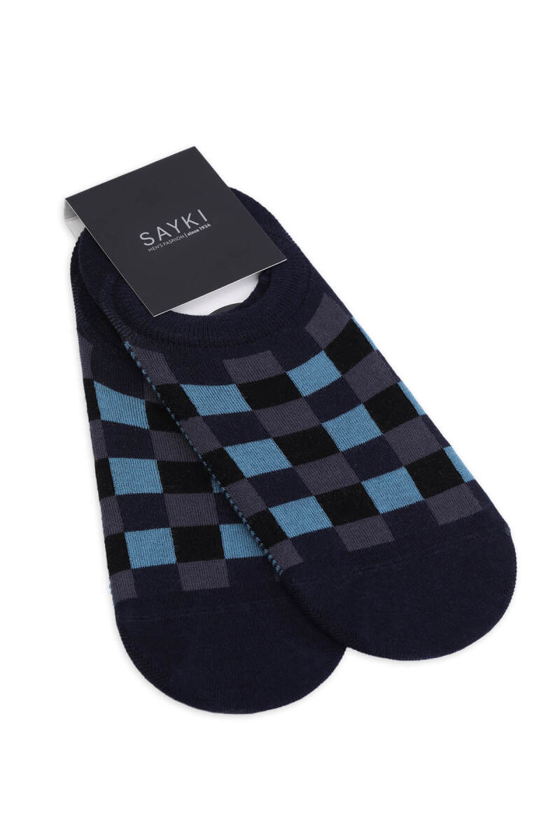 Lacivert İkili Pamuklu Kareli Babet Çorap - HATEM SAYKI