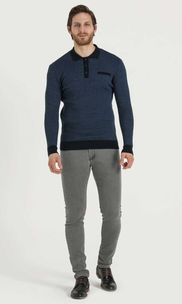 Lacivert-İndigo Polo Yaka Triko - 2