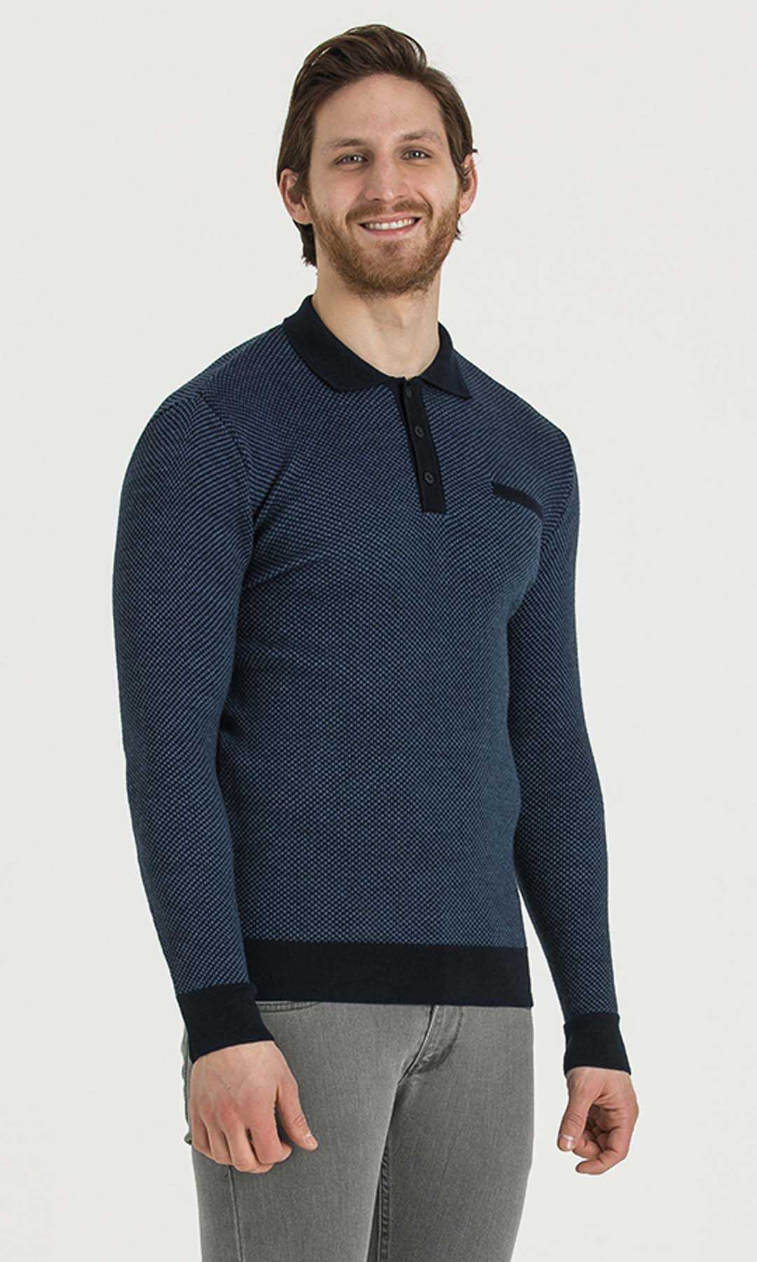 Lacivert-İndigo Polo Yaka Triko - 3