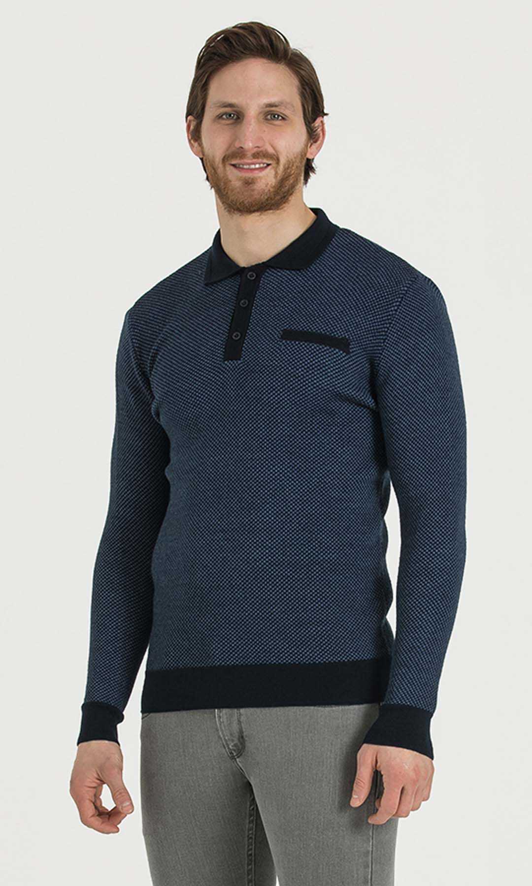 Lacivert-İndigo Polo Yaka Triko - 4