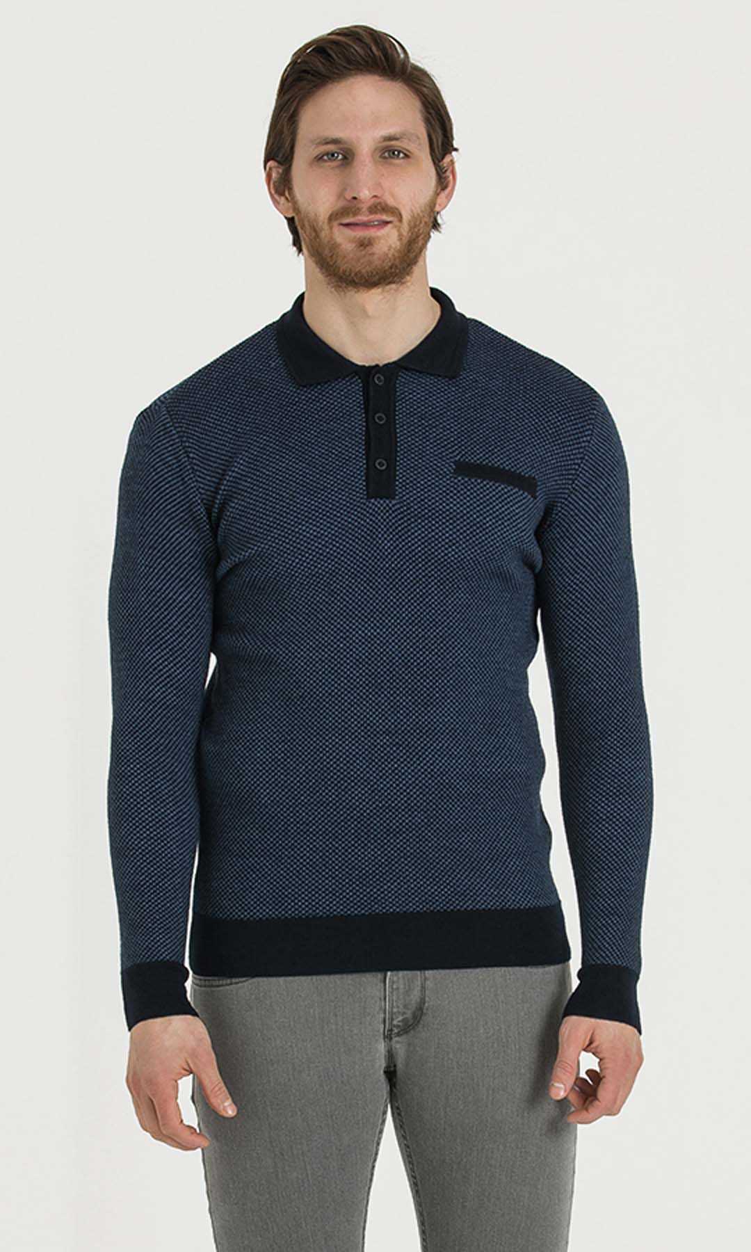 Lacivert-İndigo Polo Yaka Triko - 1