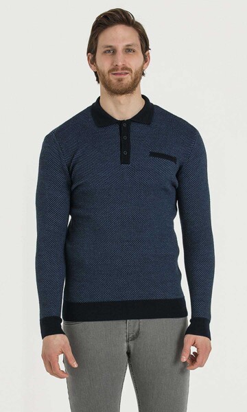 Lacivert-İndigo Polo Yaka Triko - 1