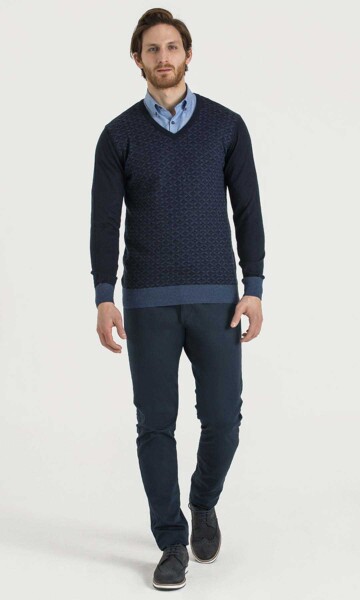 Lacivert-İndigo V Yaka Triko - 2