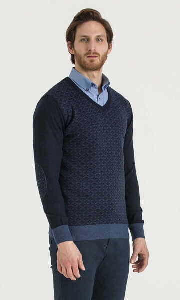 Lacivert-İndigo V Yaka Triko - 3