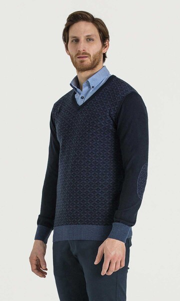 Lacivert-İndigo V Yaka Triko - 4