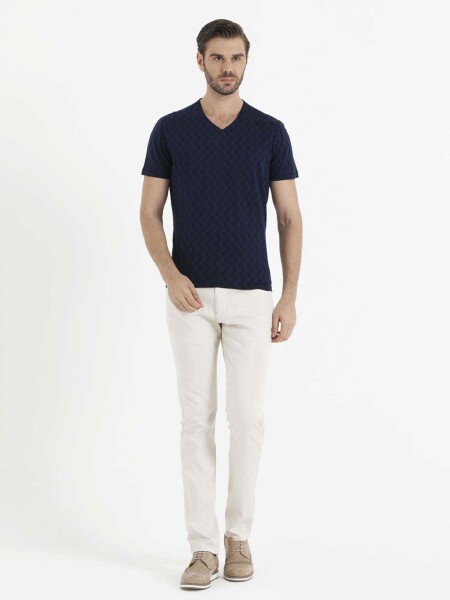 Lacivert Jakarlı Regular T-shirt - 2