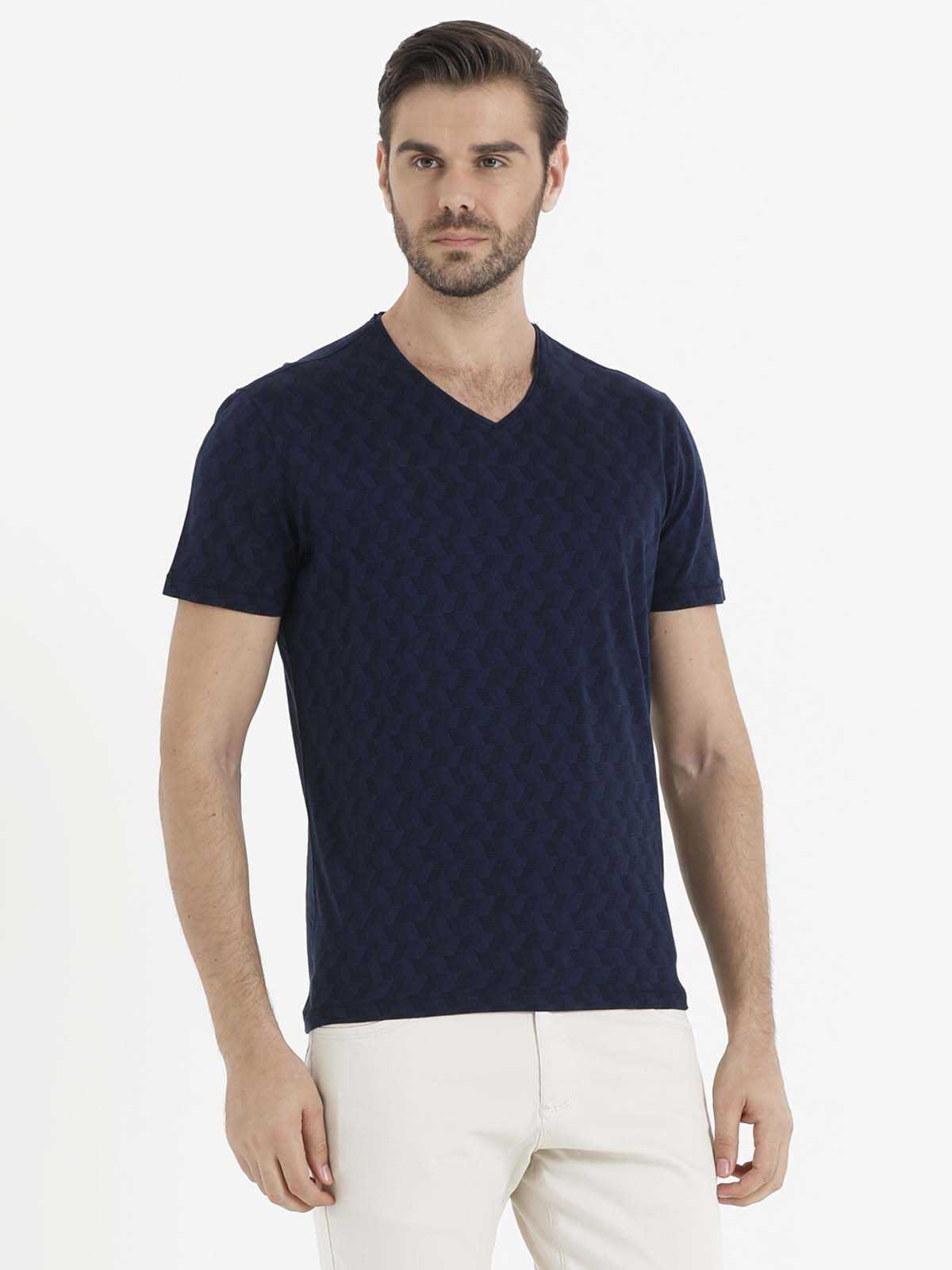 Lacivert Jakarlı Regular T-shirt - 4