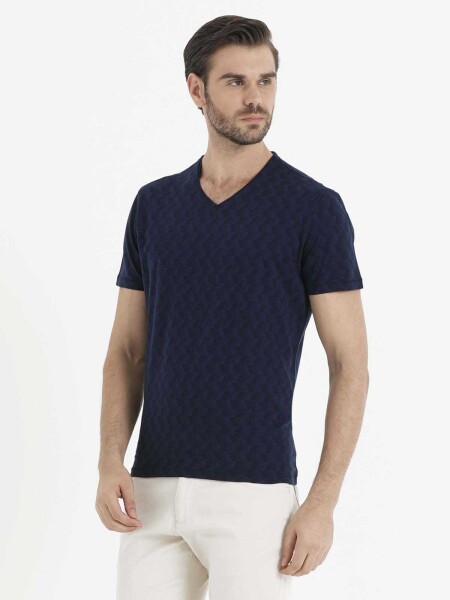 Lacivert Jakarlı Regular T-shirt - 3