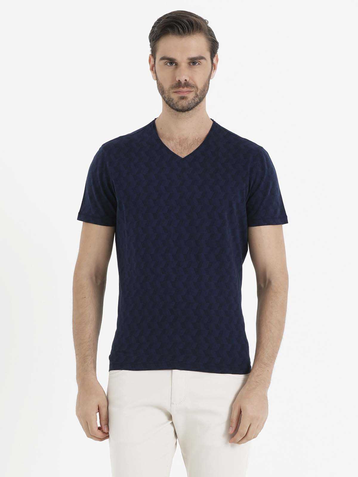 Lacivert Jakarlı Regular T-shirt - 1