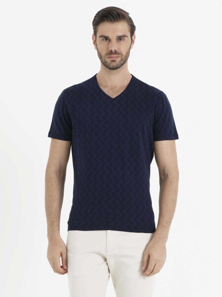 Lacivert Jakarlı Regular T-shirt - 1