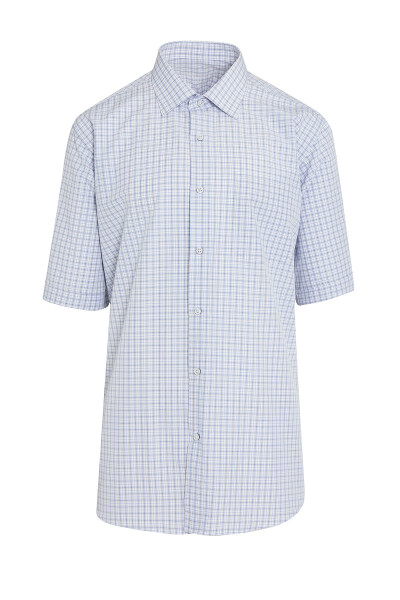 Lacivert Kareli Klasik Kısa Kol Gömlek - 1