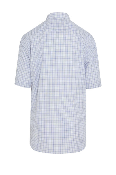 Lacivert Kareli Klasik Kısa Kol Gömlek - 2