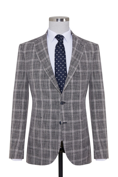 Lacivert Slim Fit Kareli Ceket - 1