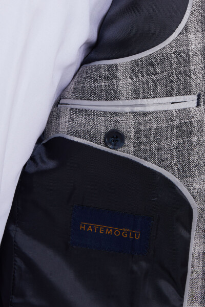 Lacivert Slim Fit Kareli Ceket - 4