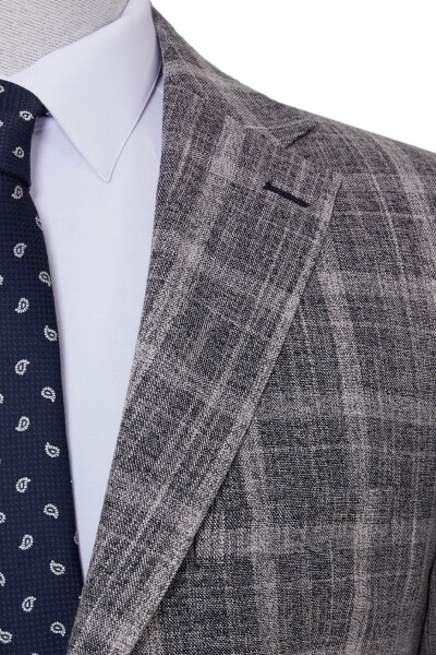 Lacivert Slim Fit Kareli Ceket - 3