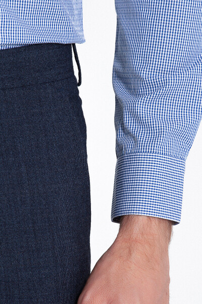 Lacivert Slim Fit Kareli 100% Pamuk Uzun Kol Spor Gömlek - 5