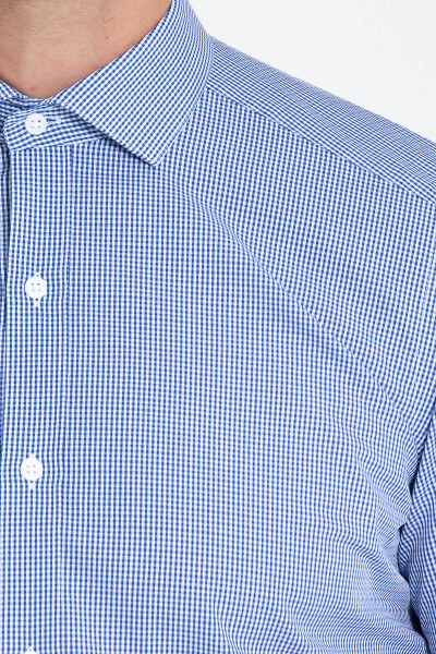 Lacivert Slim Fit Kareli 100% Pamuk Uzun Kol Spor Gömlek - 9