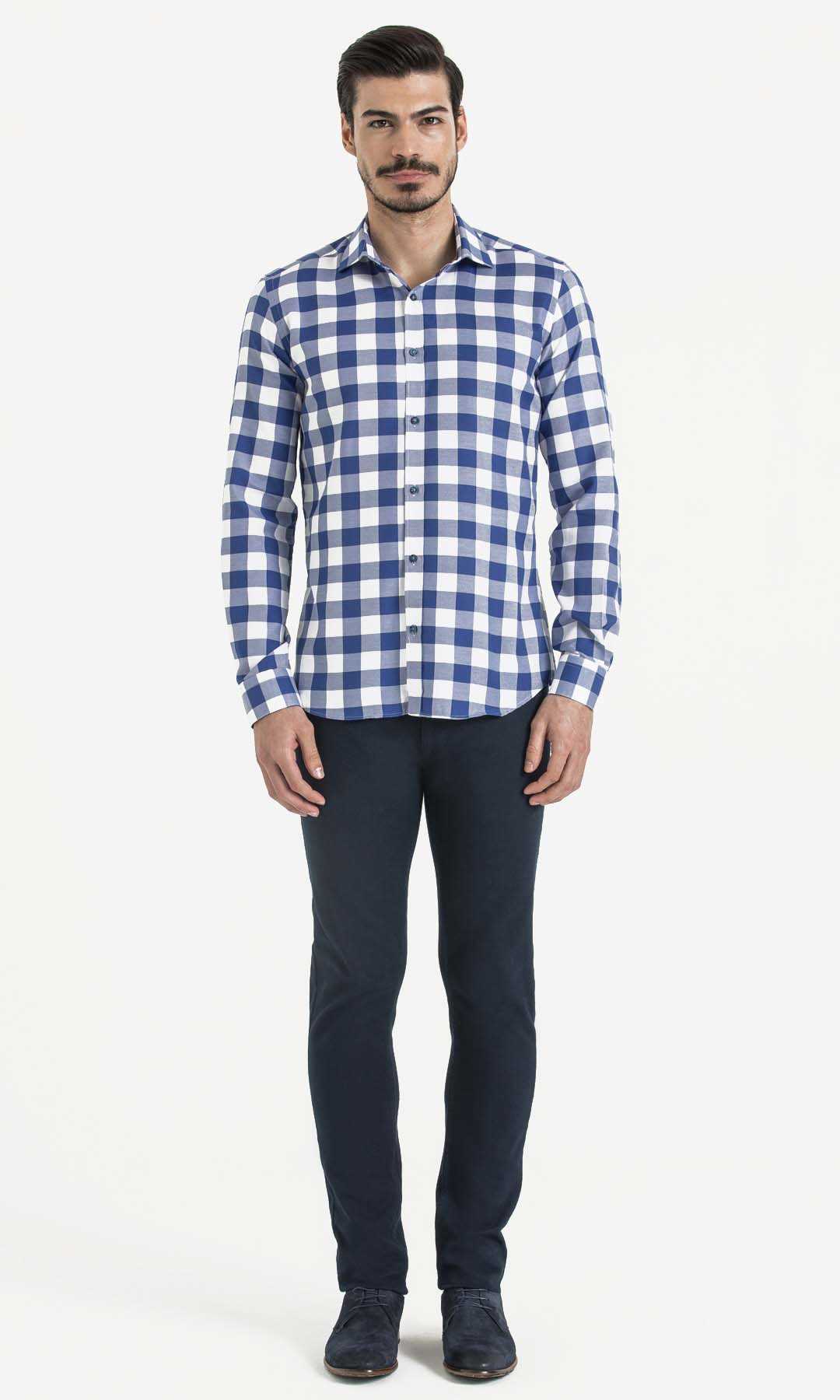 Lacivert Kareli Slim Fit Gömlek - 2