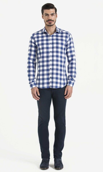 Lacivert Kareli Slim Fit Gömlek - 2