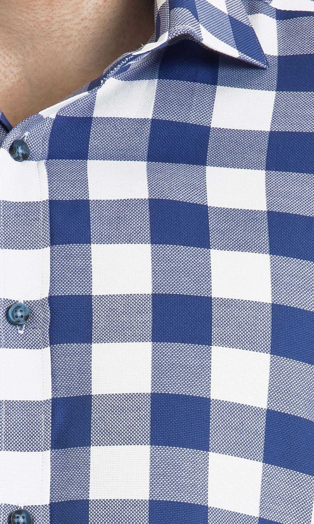 Lacivert Kareli Slim Fit Gömlek - 5