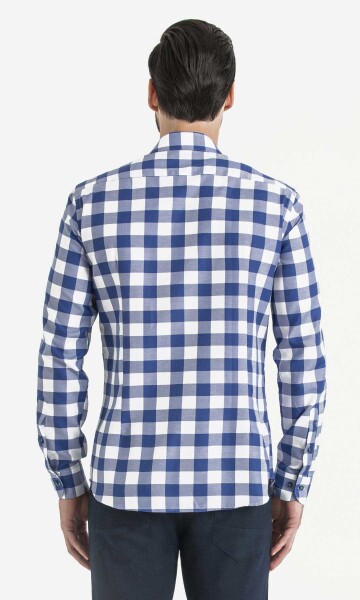 Lacivert Kareli Slim Fit Gömlek - 4