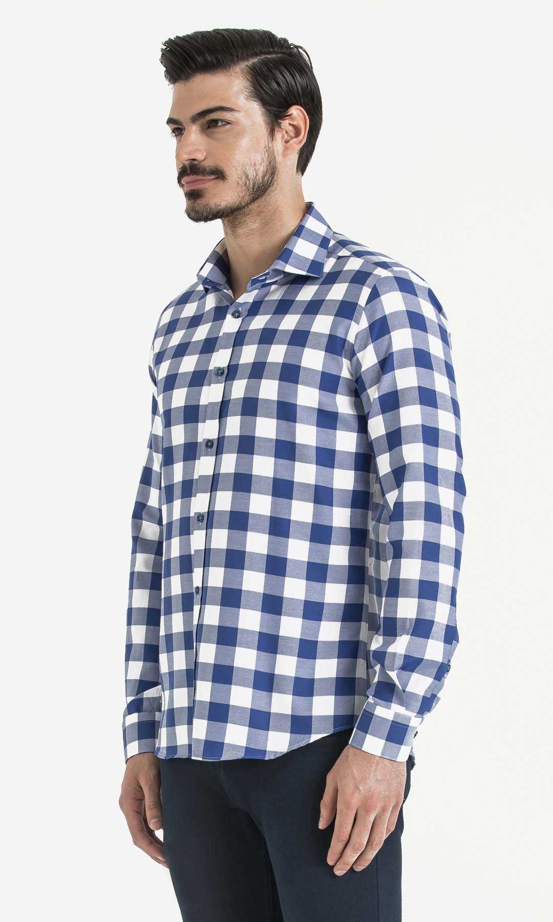 Lacivert Kareli Slim Fit Gömlek - 3